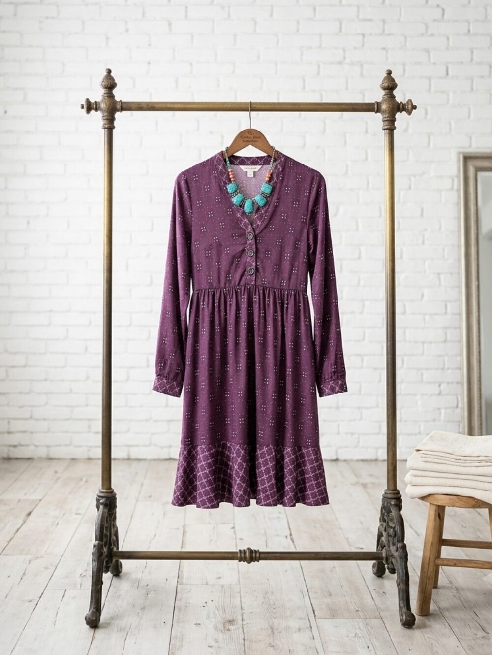 Womens Plum Printed Button-Front Dress